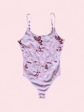 Express Floral Mesh Thong Bodysuit Sheer Lace Coquette Fairy Small EUC